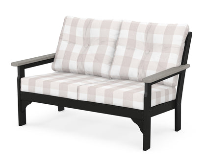 POLYWOOD® Vineyard Deep Seating Loveseat in Black / Driftwood / Buffalo Plaid Dune Burlap