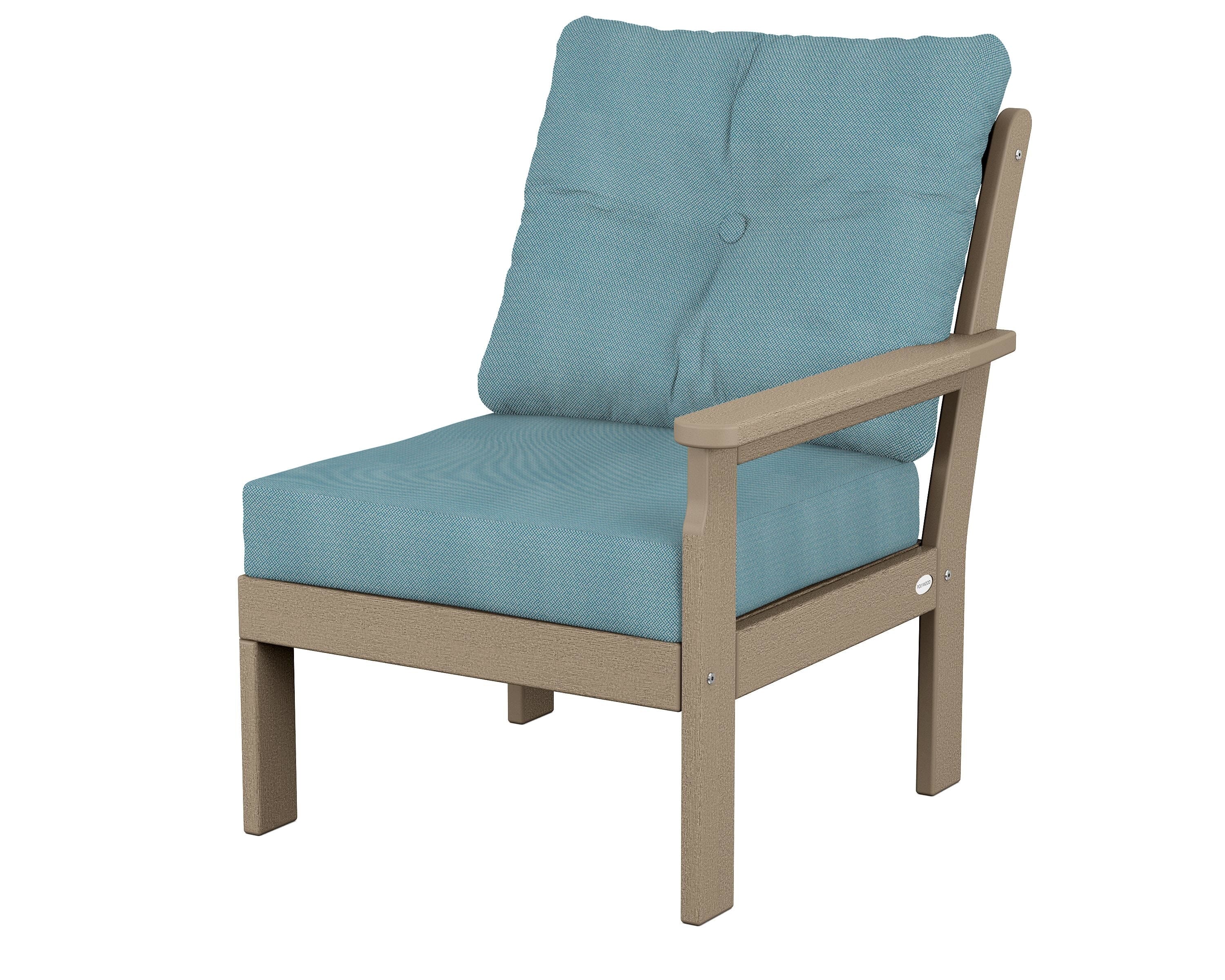 POLYWOOD® Vineyard Modular Right Arm Chair in Vintage Sahara / Lattice Sky Blue