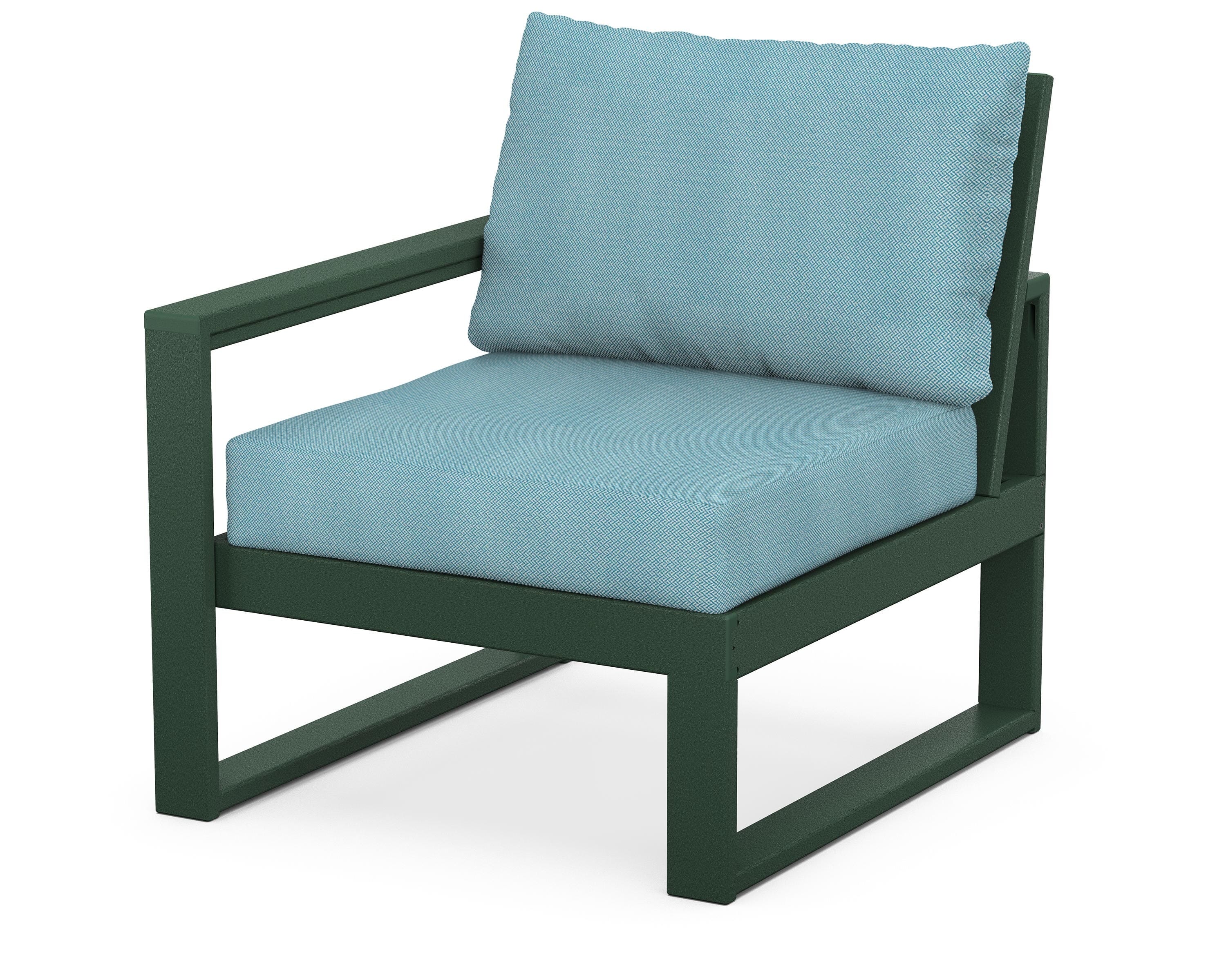 POLYWOOD® EDGE Modular Left Arm Chair in Green / Lattice Sky Blue
