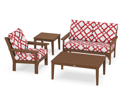 POLYWOOD® Vineyard 4-Piece Deep Seating Set in Teak / Trellis Crimson