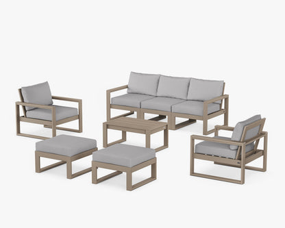 POLYWOOD® EDGE Sectional 8-Piece Lounge Sofa Set in Vintage Sahara / Granite