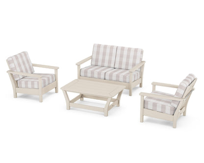 POLYWOOD® Harbour 4-Piece Deep Seating Set in Sand / Buffalo Plaid Dune Burlap