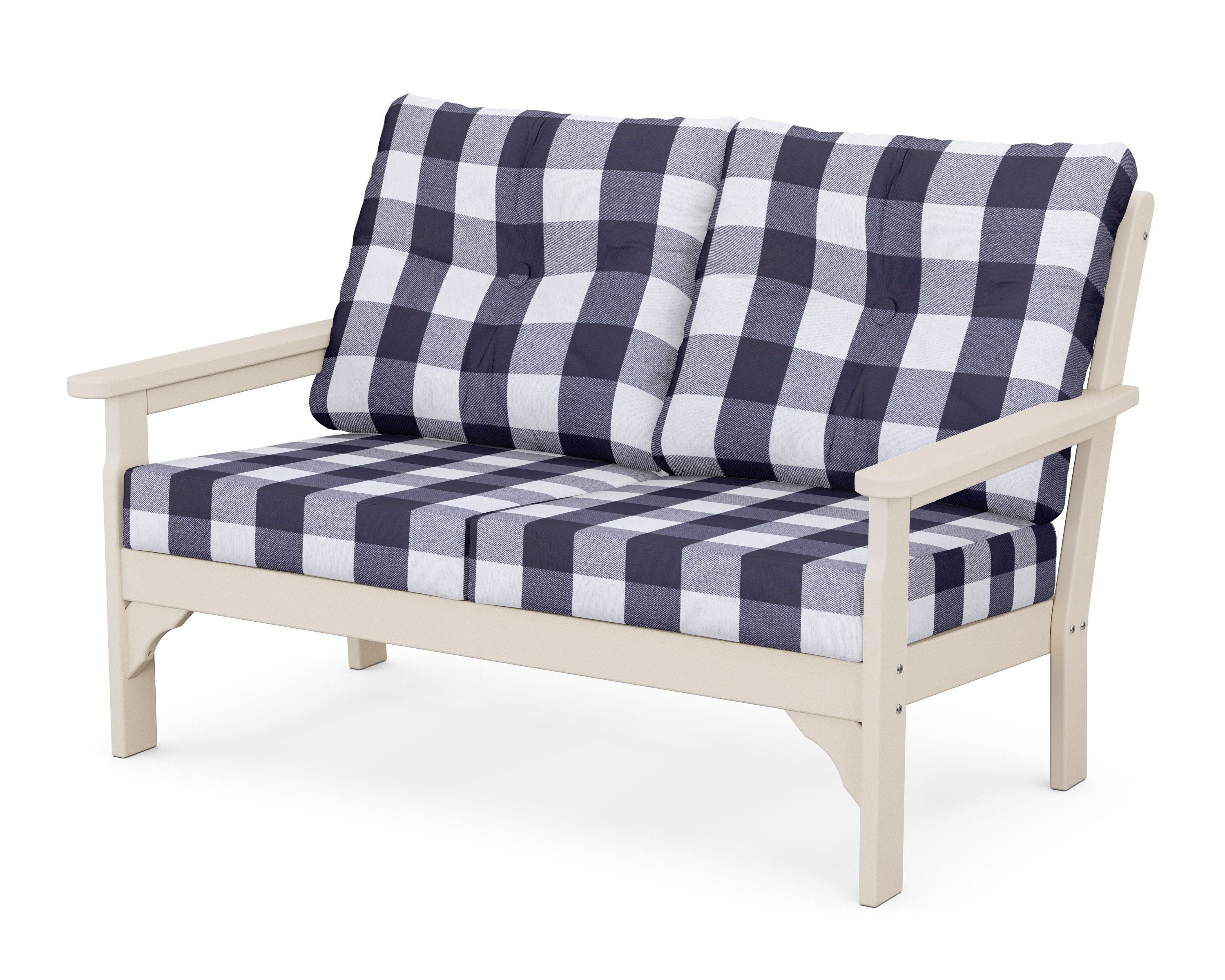 POLYWOOD® Vineyard Deep Seating Loveseat in Sand / Buffalo Plaid Navy