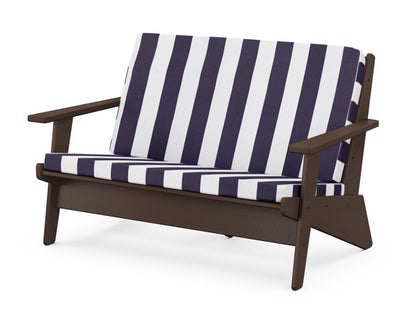 POLYWOOD® Riviera Modern Lounge Loveseat in Mahogany / Cabana Stripe Navy