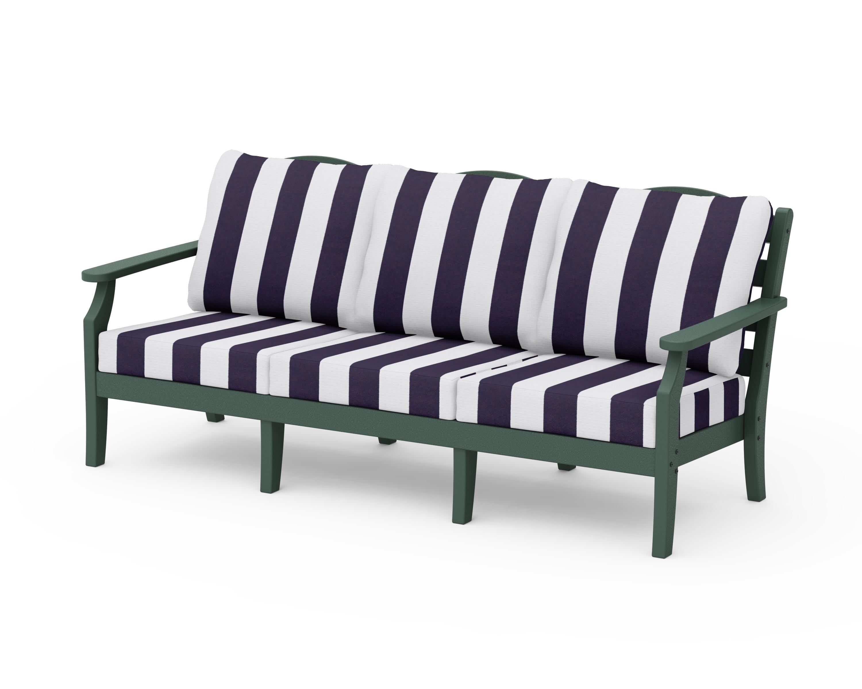 Draper James™ by  POLYWOOD® Savannah Deep Seating Sofa in Green / Cabana Stripe Navy