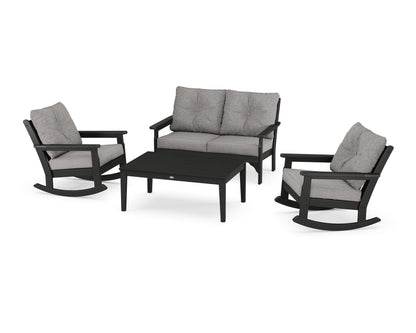 POLYWOOD® Vineyard 4-Piece Deep Seating Rocking Chair Set in Black / Grey Mist
