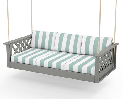 Country Living Wovendale Daybed Swing in Slate Grey / Cabana Stripe Glacier Spa