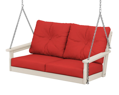 POLYWOOD® Vineyard Deep Seating Swing in Sand / Crimson Linen