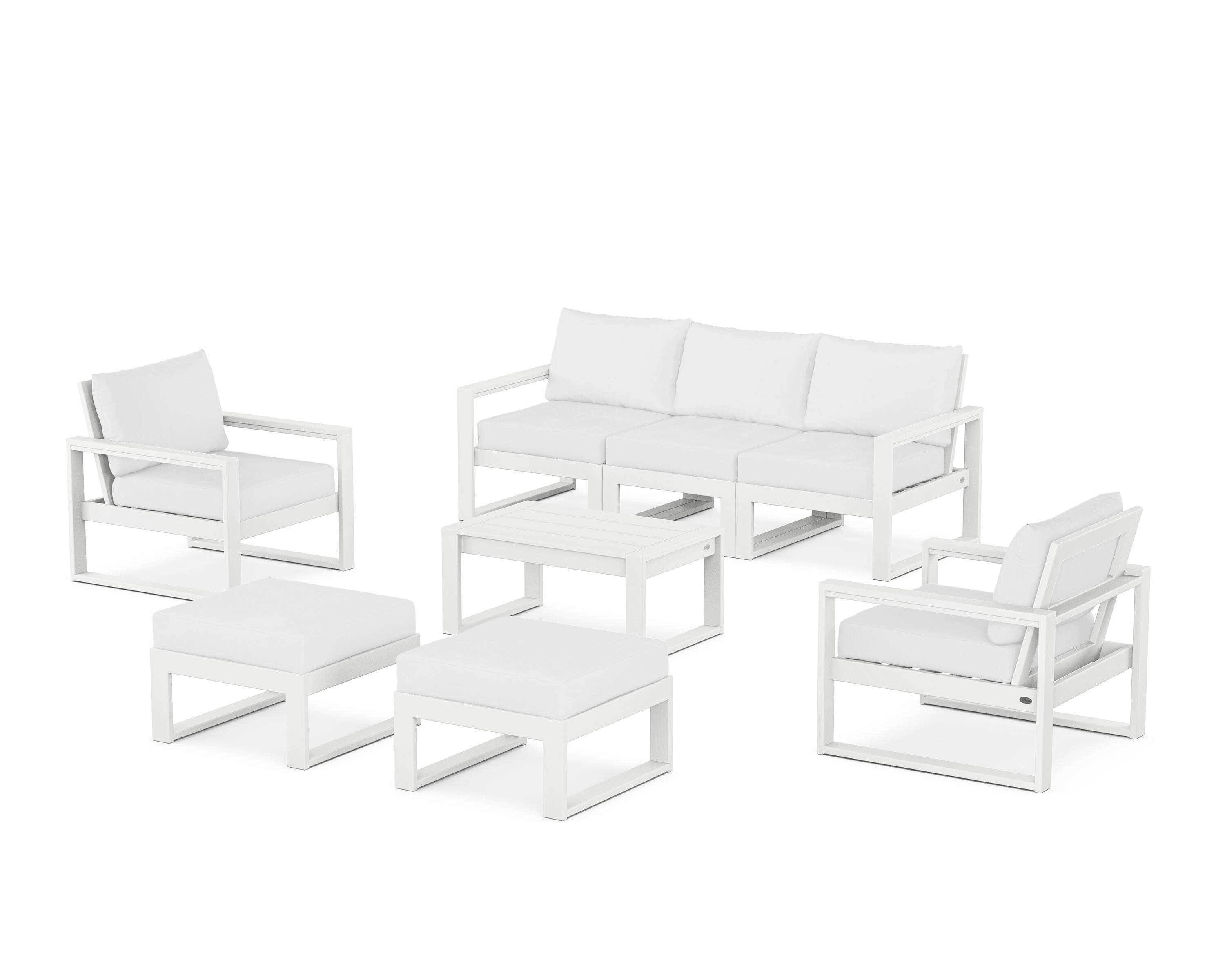 POLYWOOD® EDGE Sectional 8-Piece Lounge Sofa Set in White / Natural