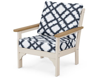 POLYWOOD® Vineyard Deep Seating Chair in Sand / Natural / Trellis Marine Indigo