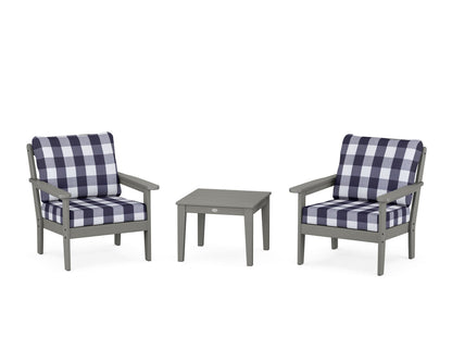 Country Living Cottage 3-Piece Deep Seating Set in Slate Grey / Buffalo Plaid Navy