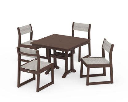 POLYWOOD® EDGE Sling 5-Piece Farmhouse Trestle Side Chair Dining Set in Mahogany / Birch Sling