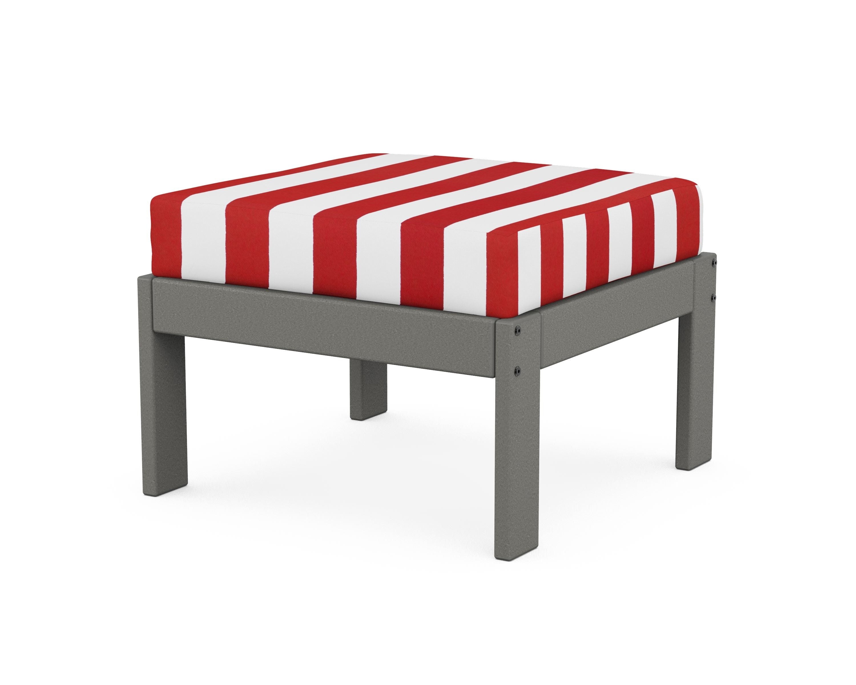 POLYWOOD® Vineyard Modular Ottoman in Slate Grey / Cabana Stripe Crimson