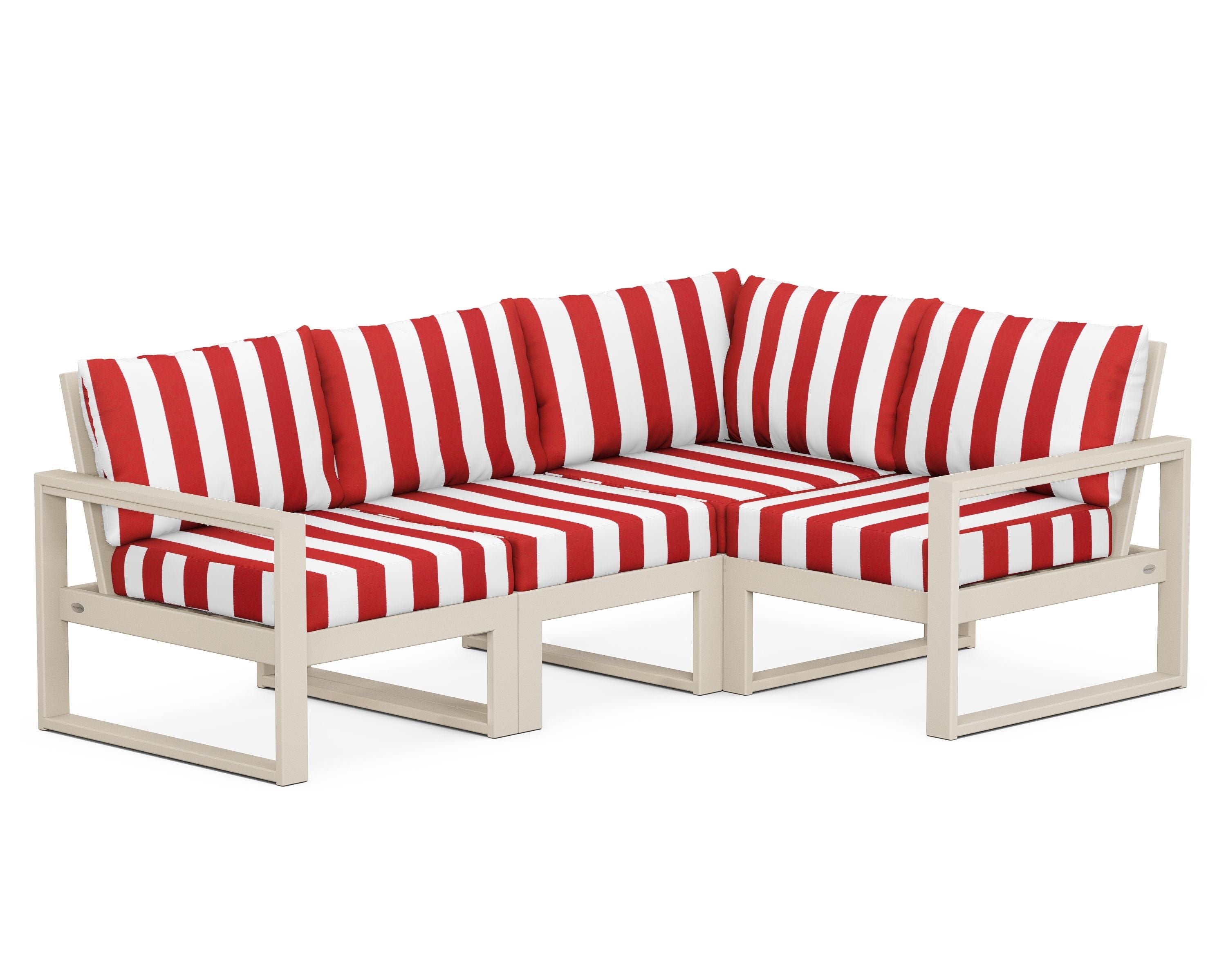 POLYWOOD® EDGE 4-Piece Modular Deep Seating Set in Sand / Cabana Stripe Crimson