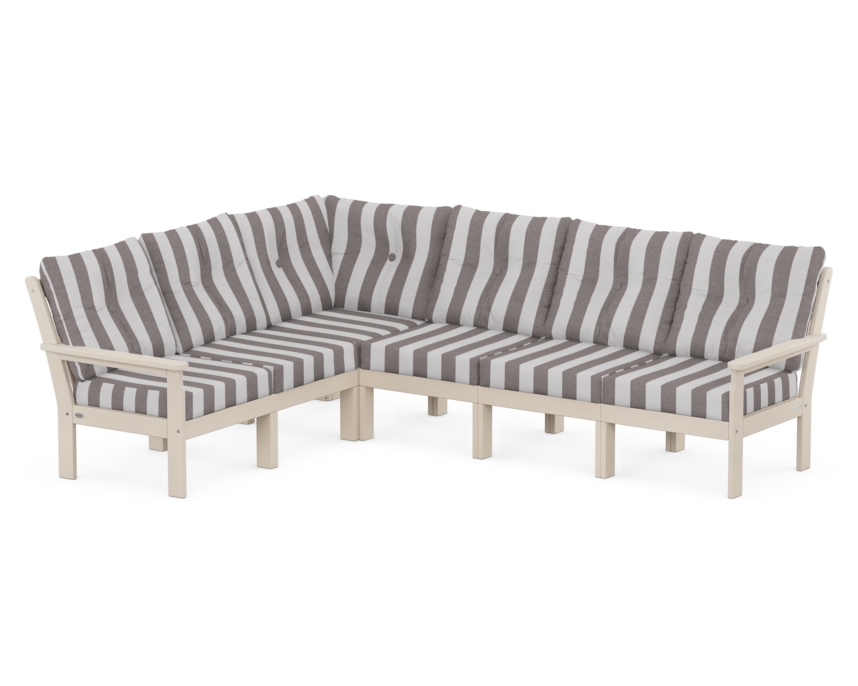POLYWOOD® Vineyard 6-Piece Sectional in Sand / Cabana Stripe Grey Mist