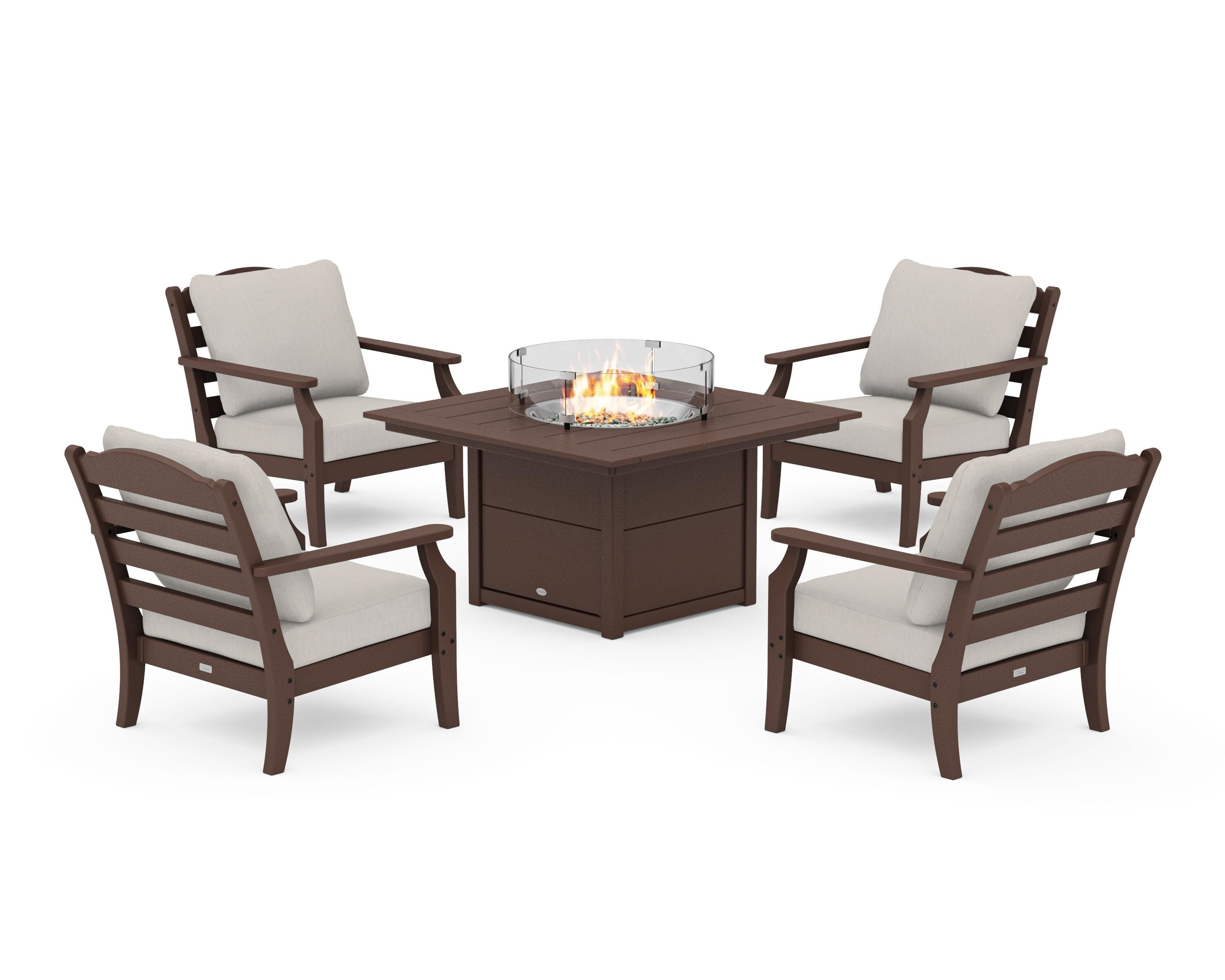 Draper James™ by  POLYWOOD® Savannah 5-Piece Deep Seating Set with Fire Pit Table in Mahogany / Cast Ash