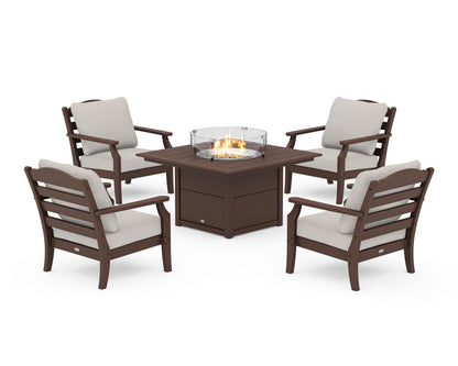Draper James™ by  POLYWOOD® Savannah 5-Piece Deep Seating Set with Fire Pit Table in Mahogany / Cast Ash