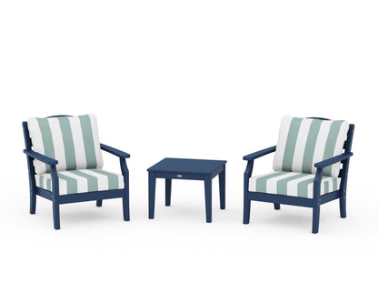 Draper James™ by  POLYWOOD® Savannah 3-Piece Deep Seating Set in Navy / Cabana Stripe Glacier Spa