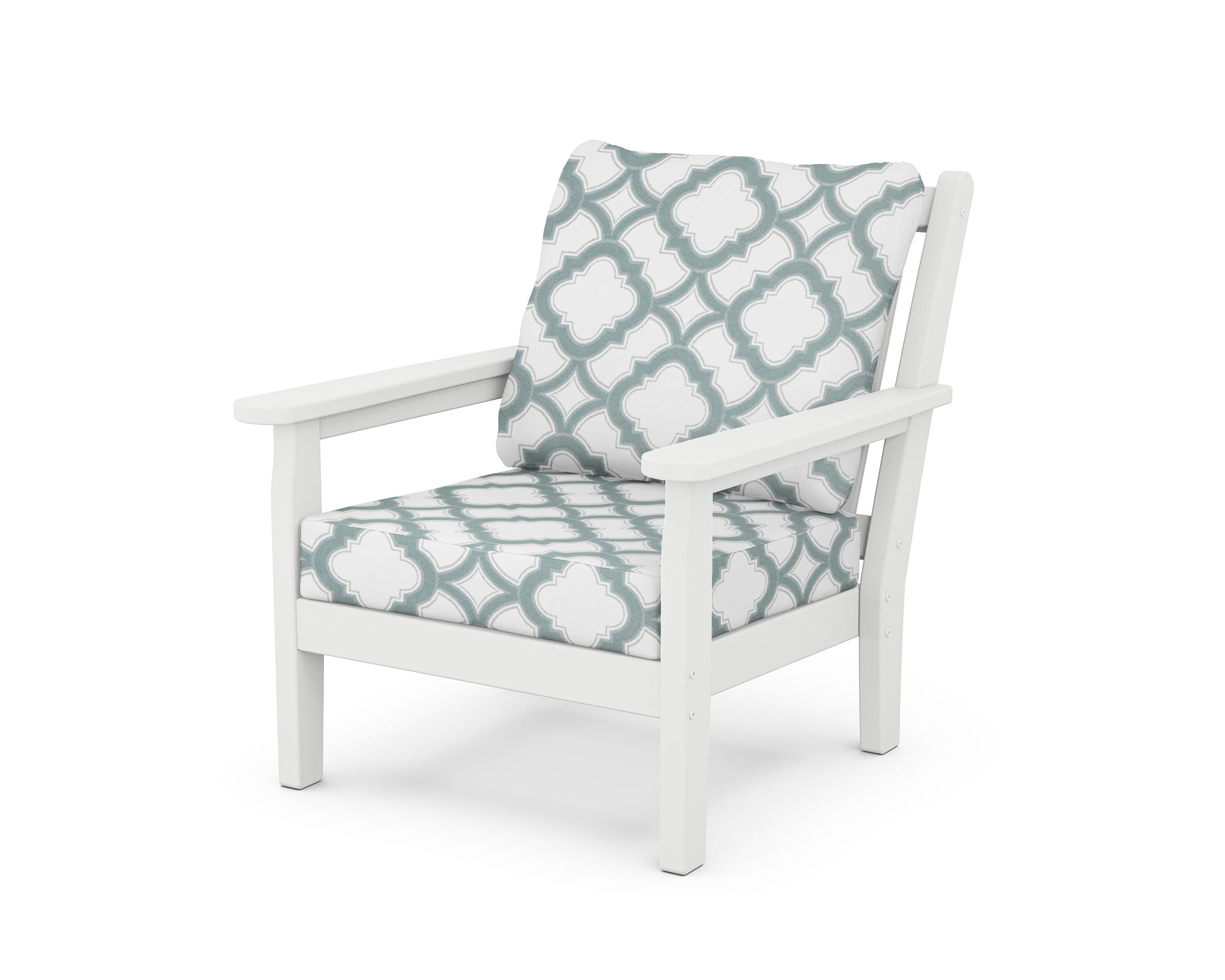 POLYWOOD® Chippendale Deep Seating Chair in White / Trellis Glacier Spa