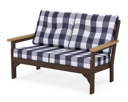 POLYWOOD® Vineyard Deep Seating Loveseat in Mahogany / Natural / Buffalo Plaid Navy