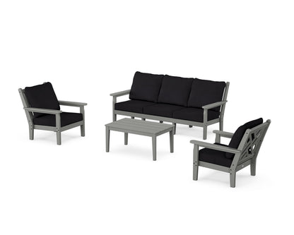 POLYWOOD® Chippendale 4-Piece Deep Seating Set with Sofa in Slate Grey / Midnight Linen