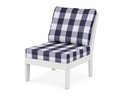 POLYWOOD® Braxton Modular Armless Chair in White / Buffalo Plaid Navy