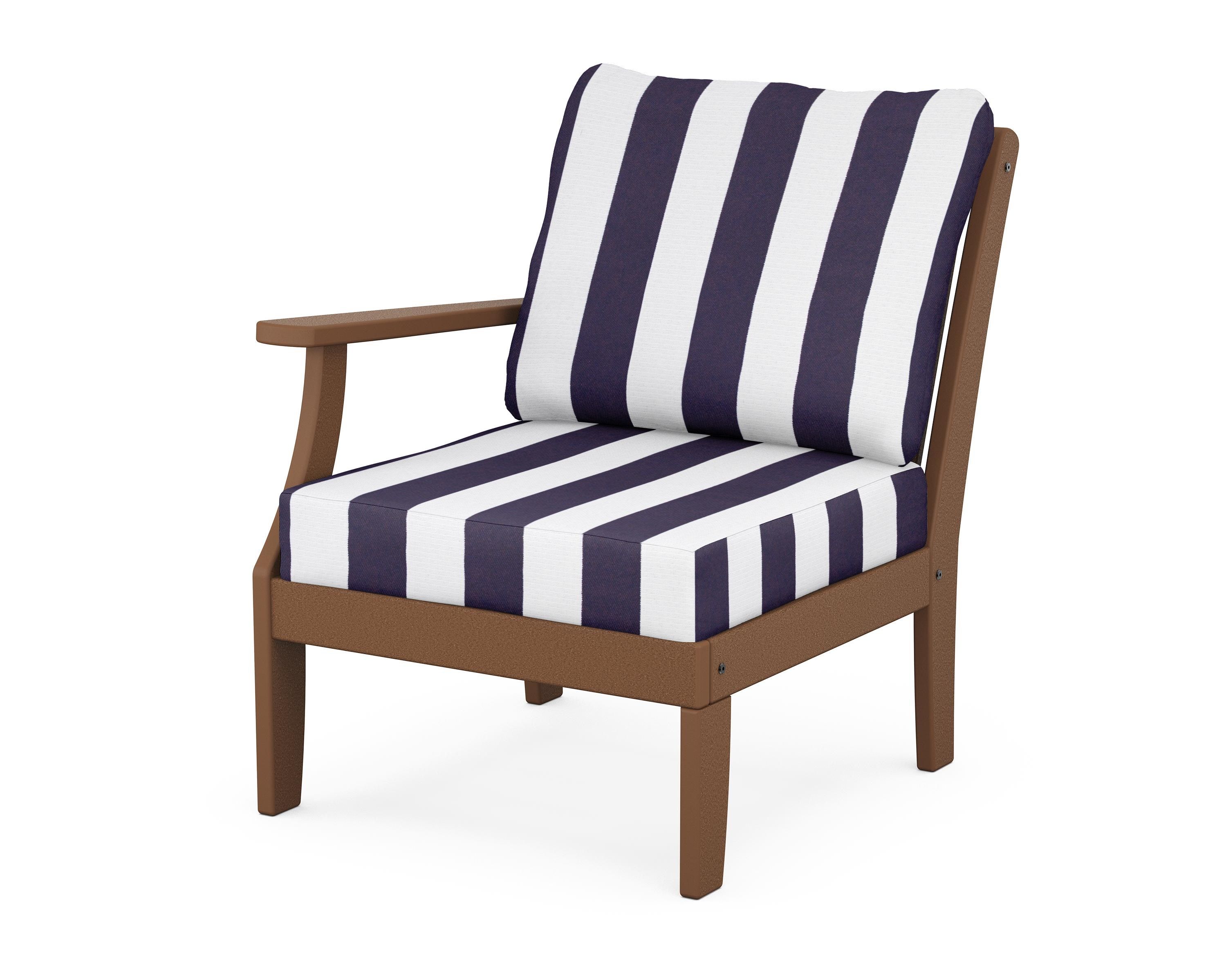 POLYWOOD® Braxton Modular Left Arm Chair in Teak / Cabana Stripe Navy