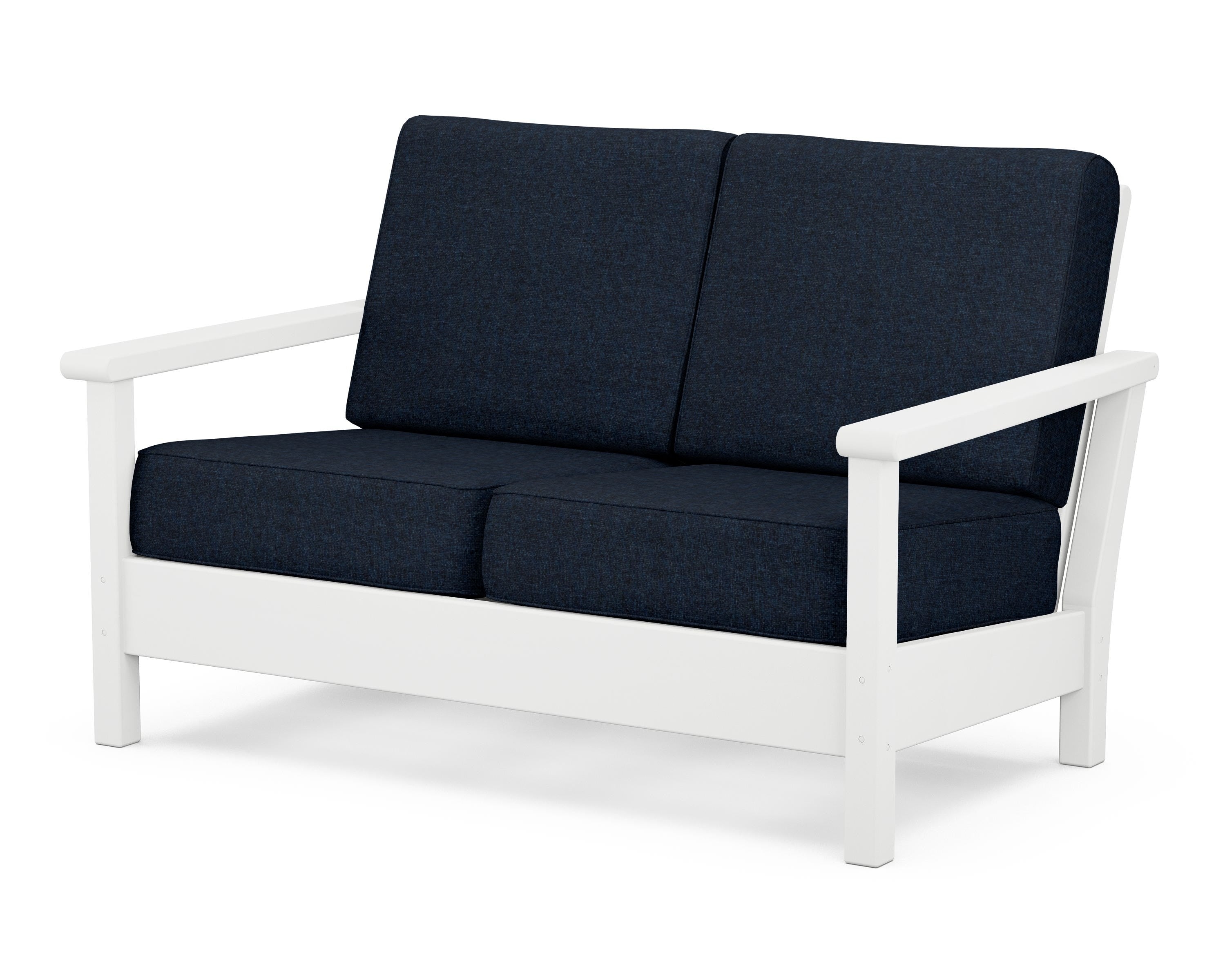 POLYWOOD® Harbour Deep Seating Loveseat in White / Marine Indigo