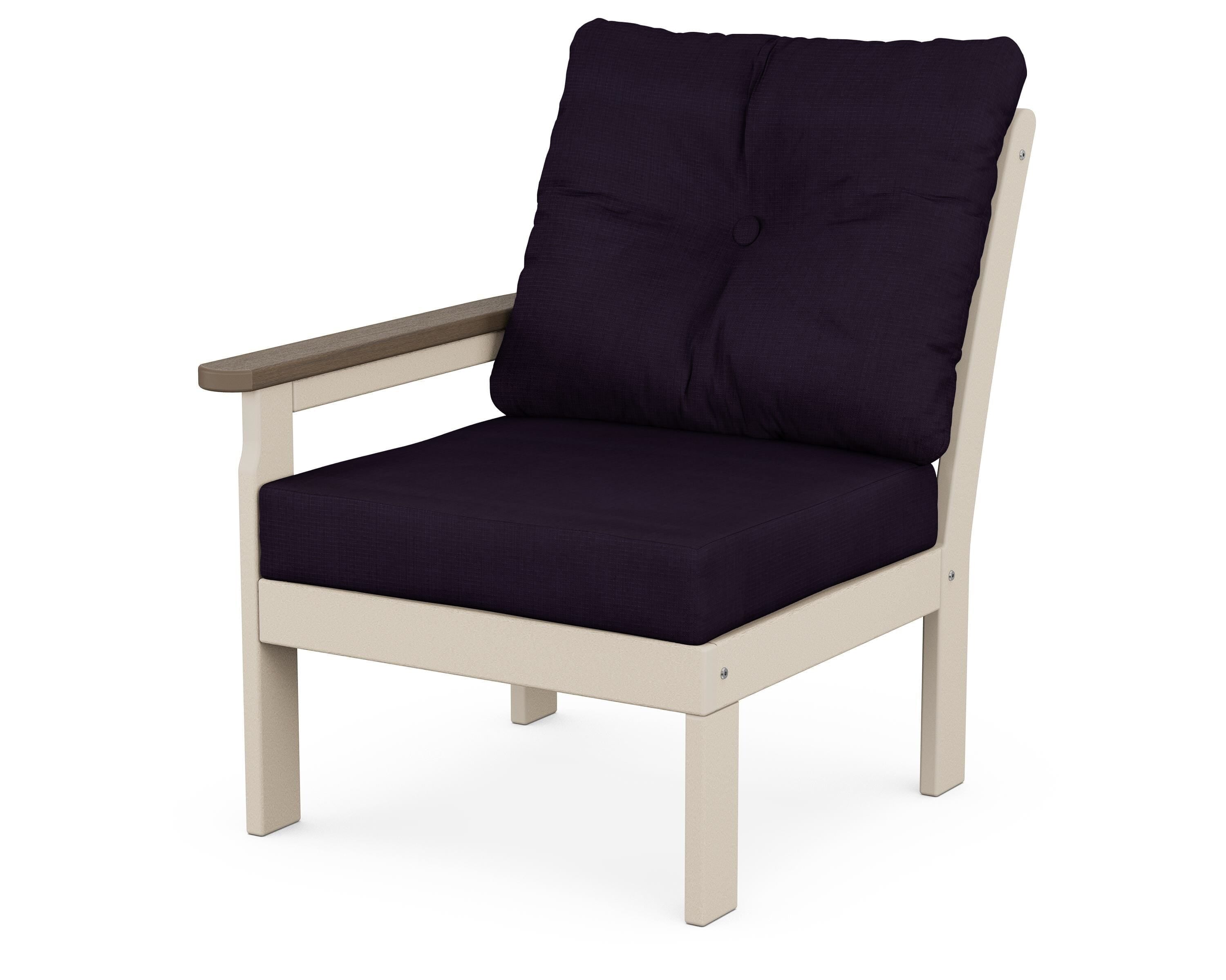 POLYWOOD® Vineyard Modular Left Arm Chair in Sand / Kona / Navy Linen