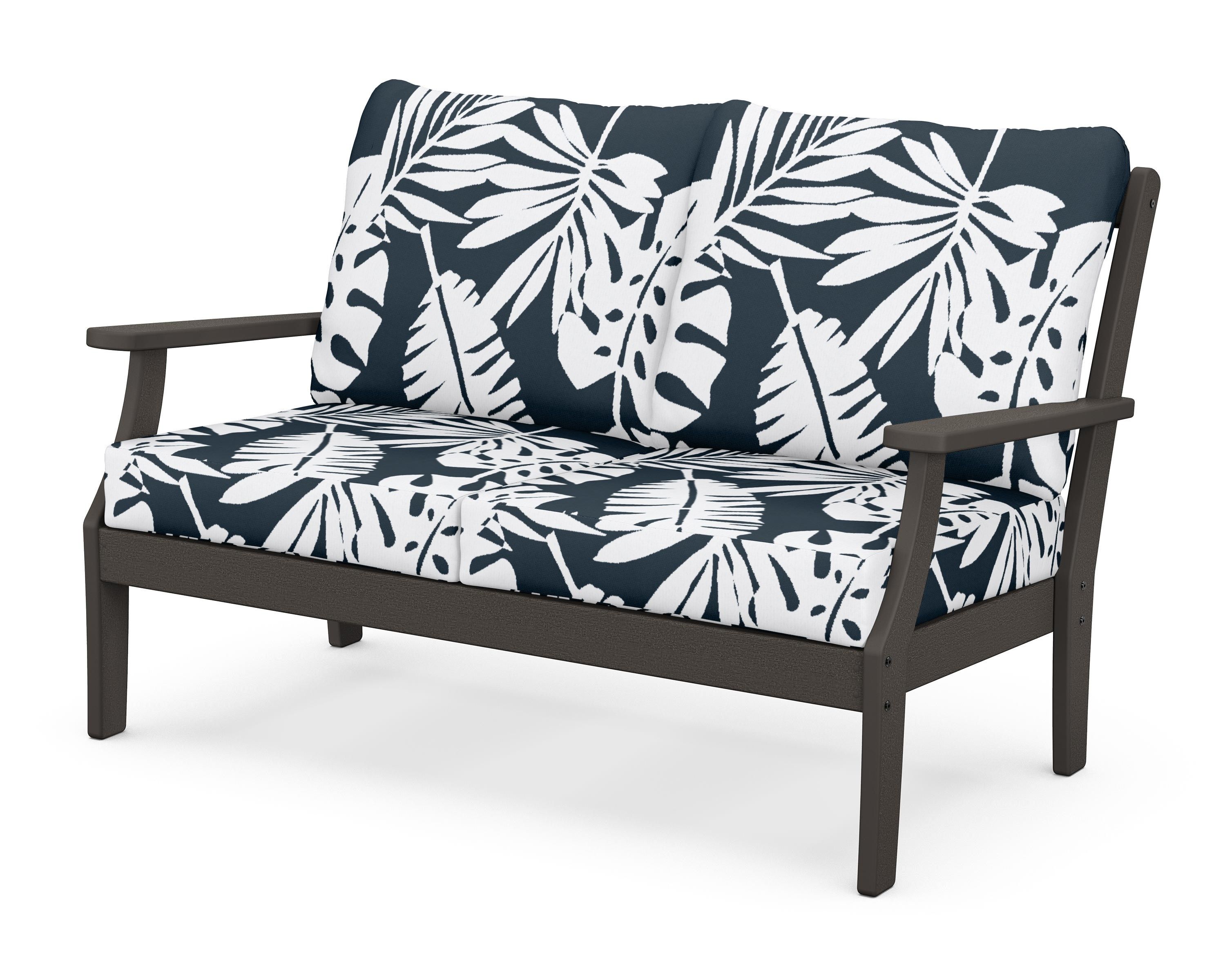 POLYWOOD® Braxton Deep Seating Loveseat in Vintage Coffee / Leaf Marine Indigo