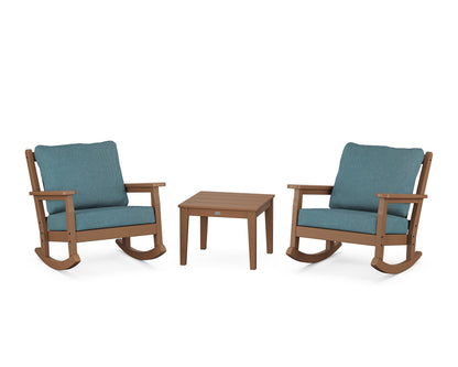 POLYWOOD® Chippendale 3-Piece Deep Seating Rocker Set in Teak / Ocean Teal