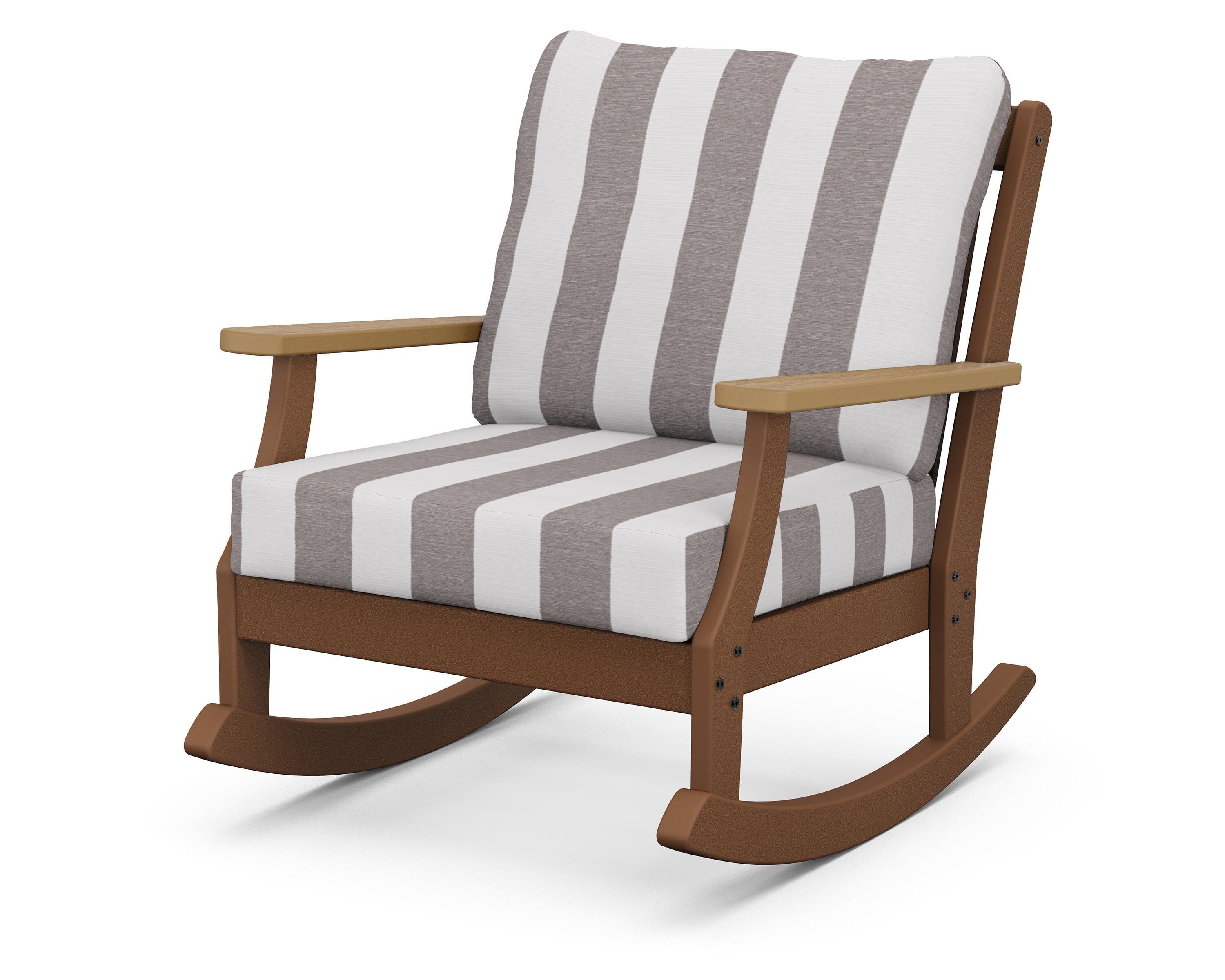 POLYWOOD® Braxton Deep Seating Rocking Chair in Teak / Natural / Cabana Stripe Grey Mist