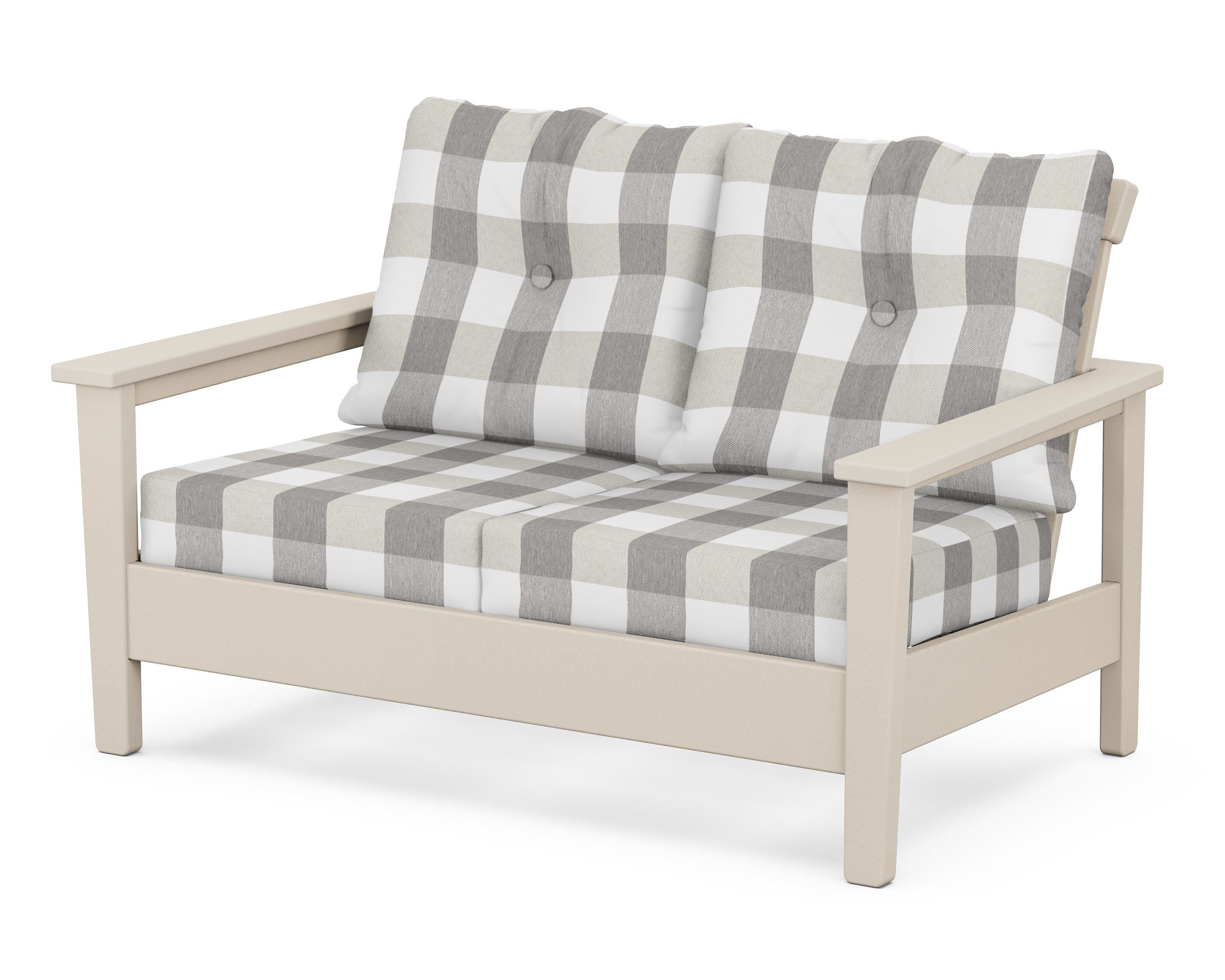 POLYWOOD® Prescott Deep Seating Loveseat in Sand / Buffalo Plaid Grey Mist