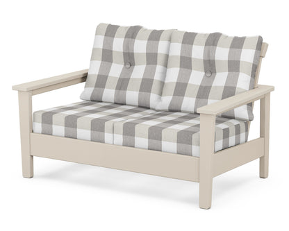 POLYWOOD® Prescott Deep Seating Loveseat in Sand / Buffalo Plaid Grey Mist