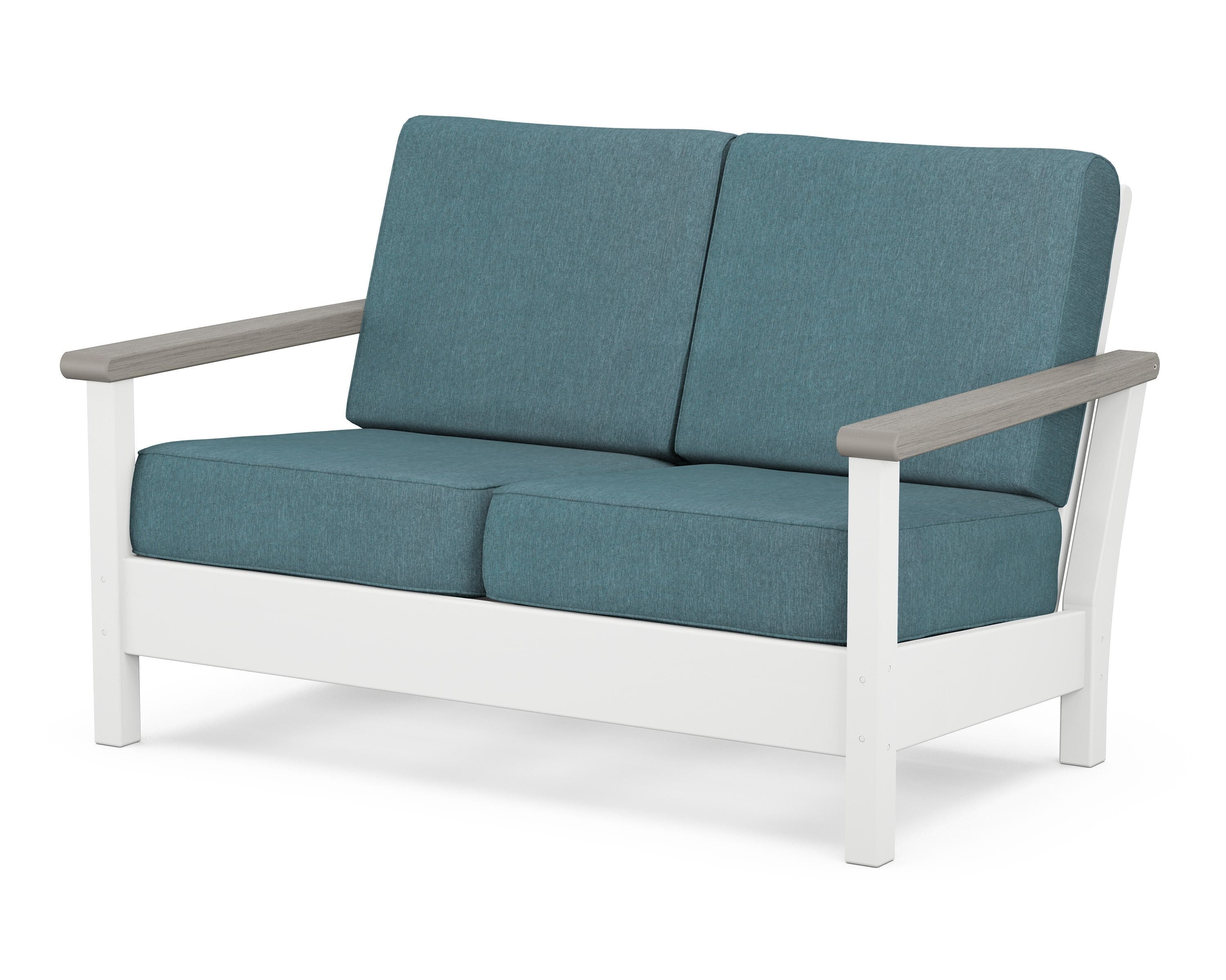 POLYWOOD® Harbour Deep Seating Loveseat in White / Driftwood / Ocean Teal