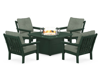 POLYWOOD® Vineyard 5-Piece Conversation Set with Fire Pit Table in Green / Cast Sage