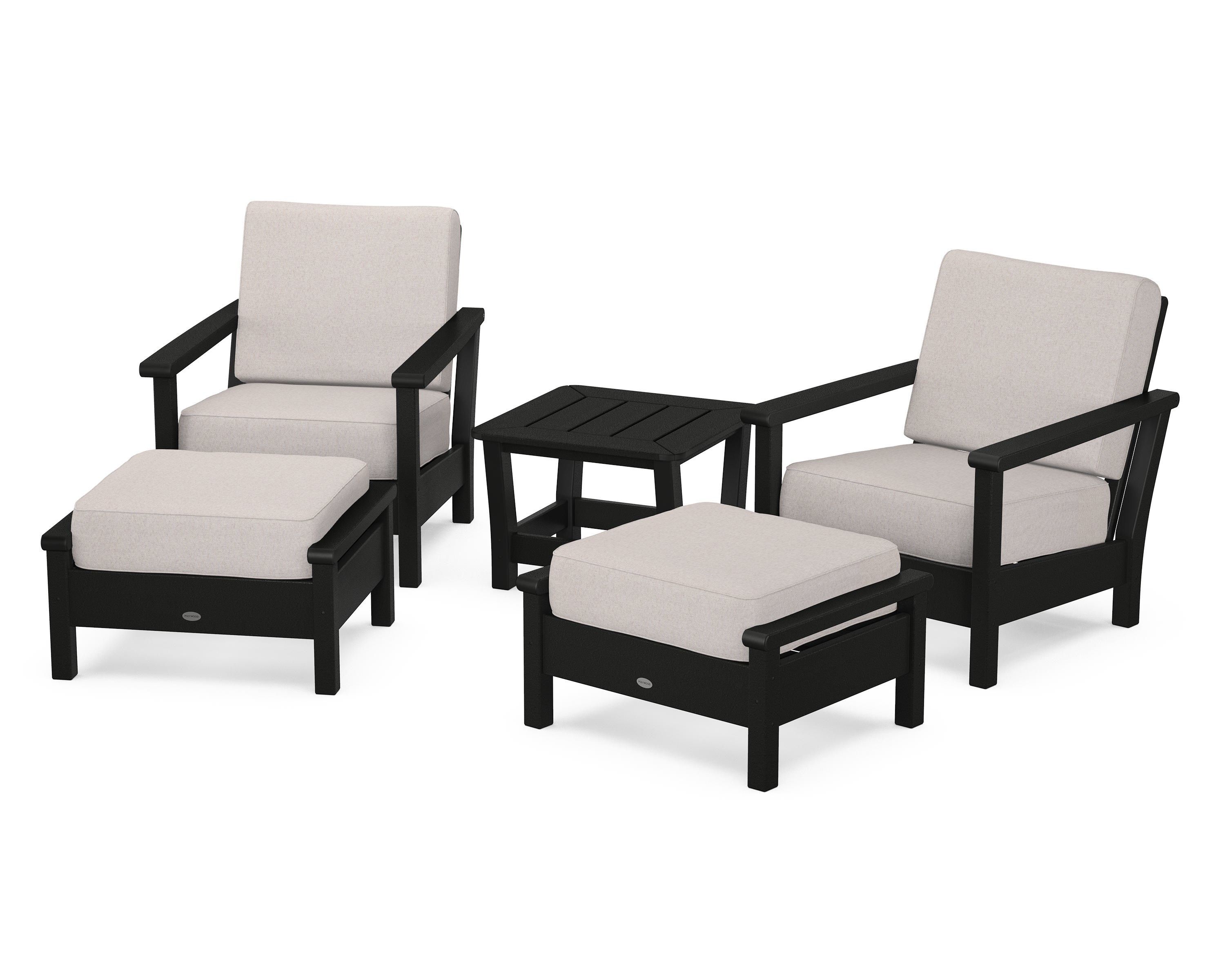 POLYWOOD® Harbour 5-Piece Deep Seating Chair Set in Black / Dune Burlap