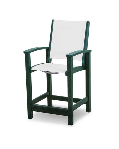 POLYWOOD® Coastal Counter Chair in Green / White Sling