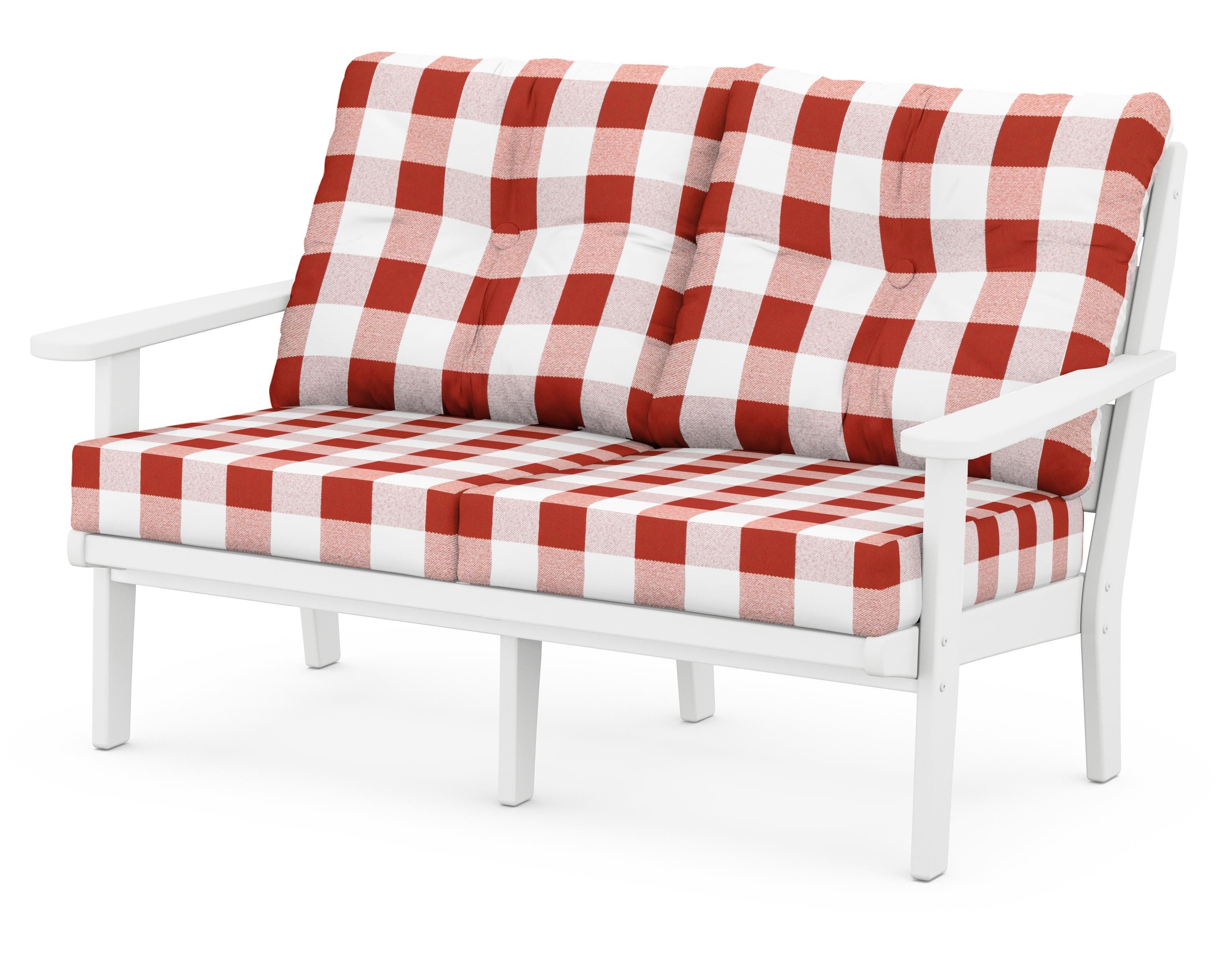 POLYWOOD® Lakeside Deep Seating Loveseat in White / Buffalo Plaid Crimson