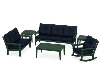 POLYWOOD® Vineyard 6-Piece Deep Seating Set in Green / Marine Indigo