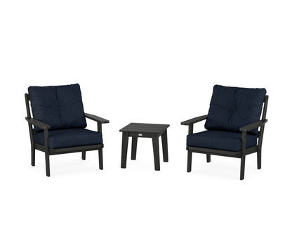 POLYWOOD® Prairie 3-Piece Deep Seating Set in Black / Marine Indigo