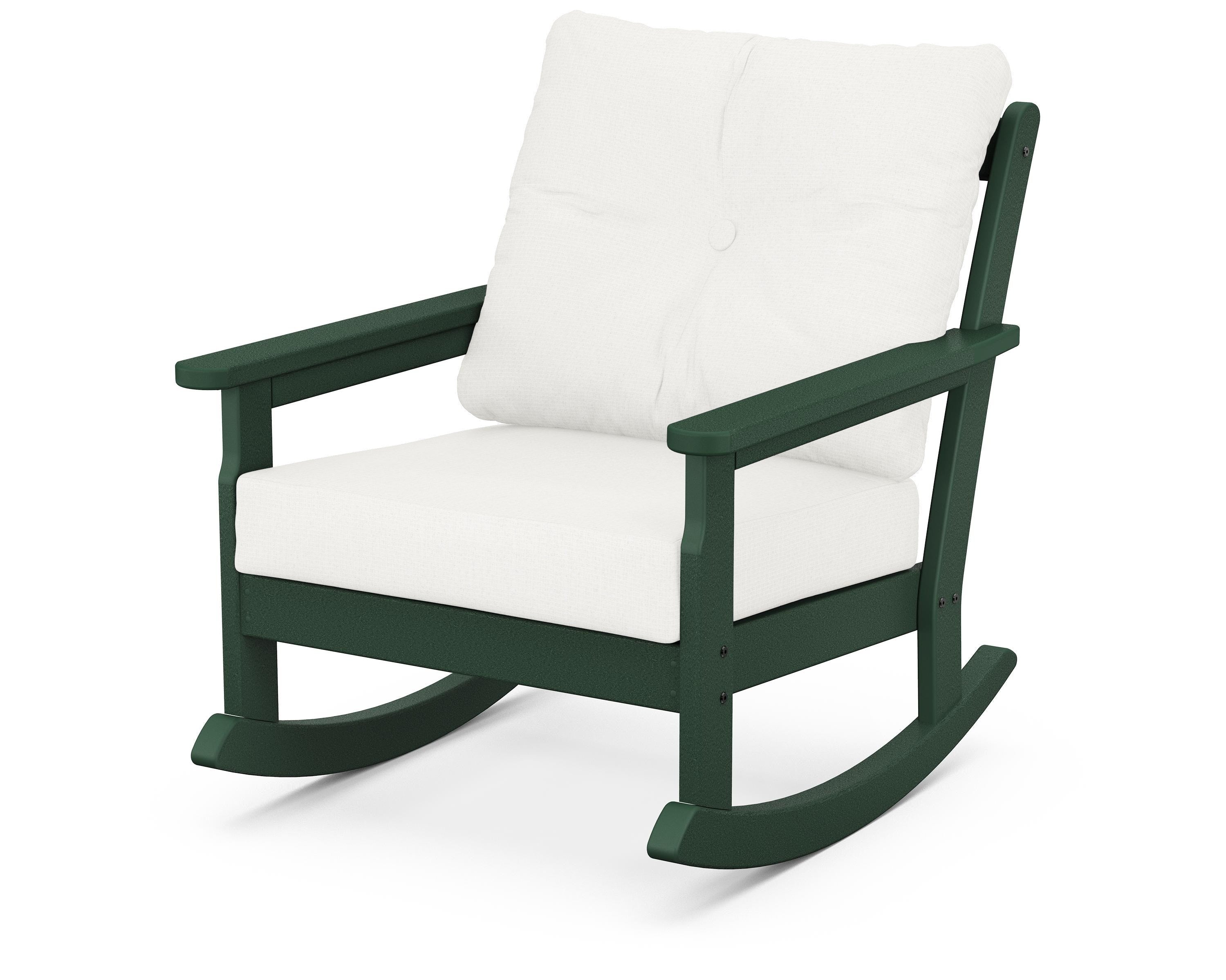 POLYWOOD® Vineyard Deep Seating Rocking Chair in Green / Natural Linen