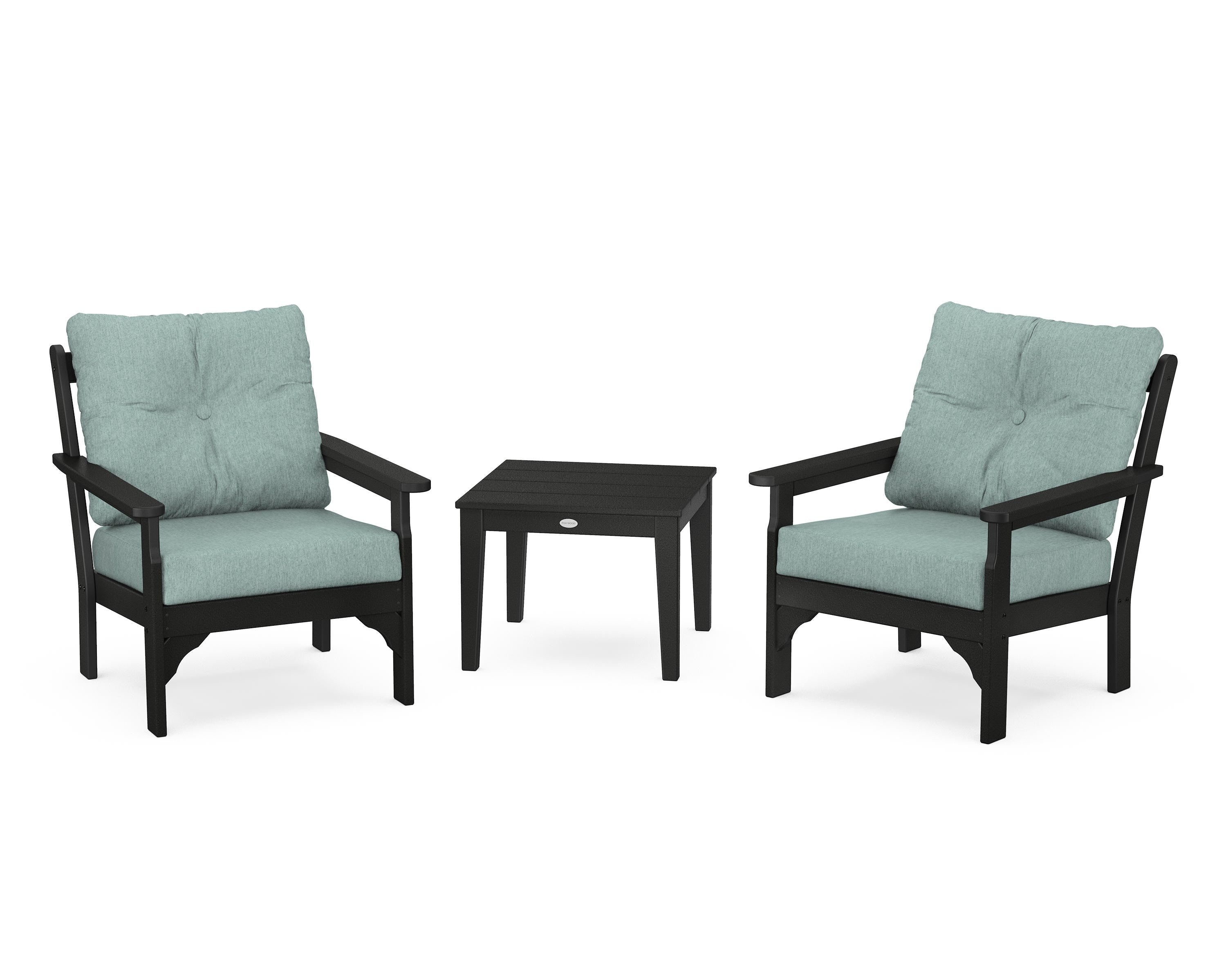 POLYWOOD® Vineyard 3-Piece Deep Seating Set in Black / Glacier Spa