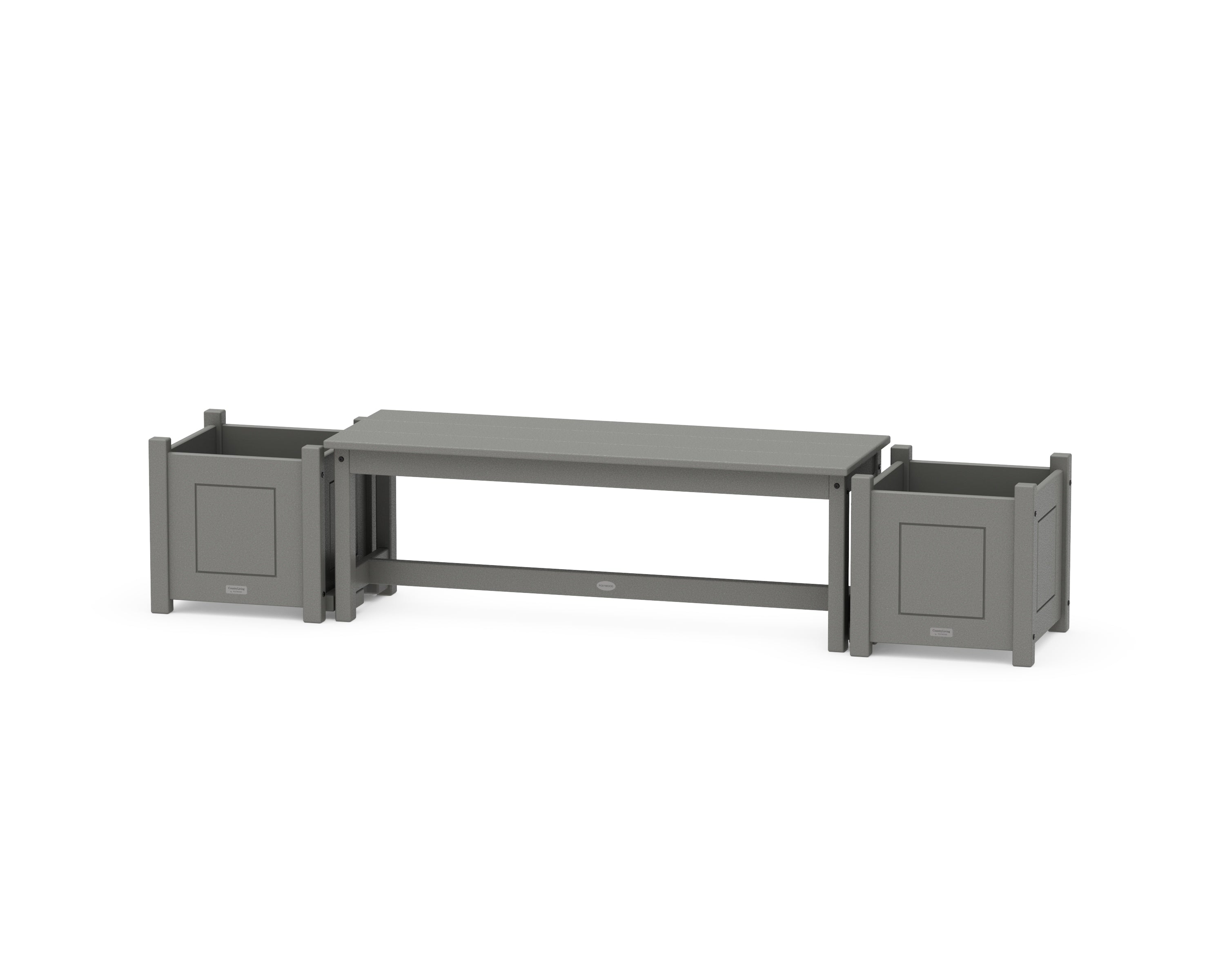 POLYWOOD® 48" Country Living Straight Planter Bench Set in Slate Grey