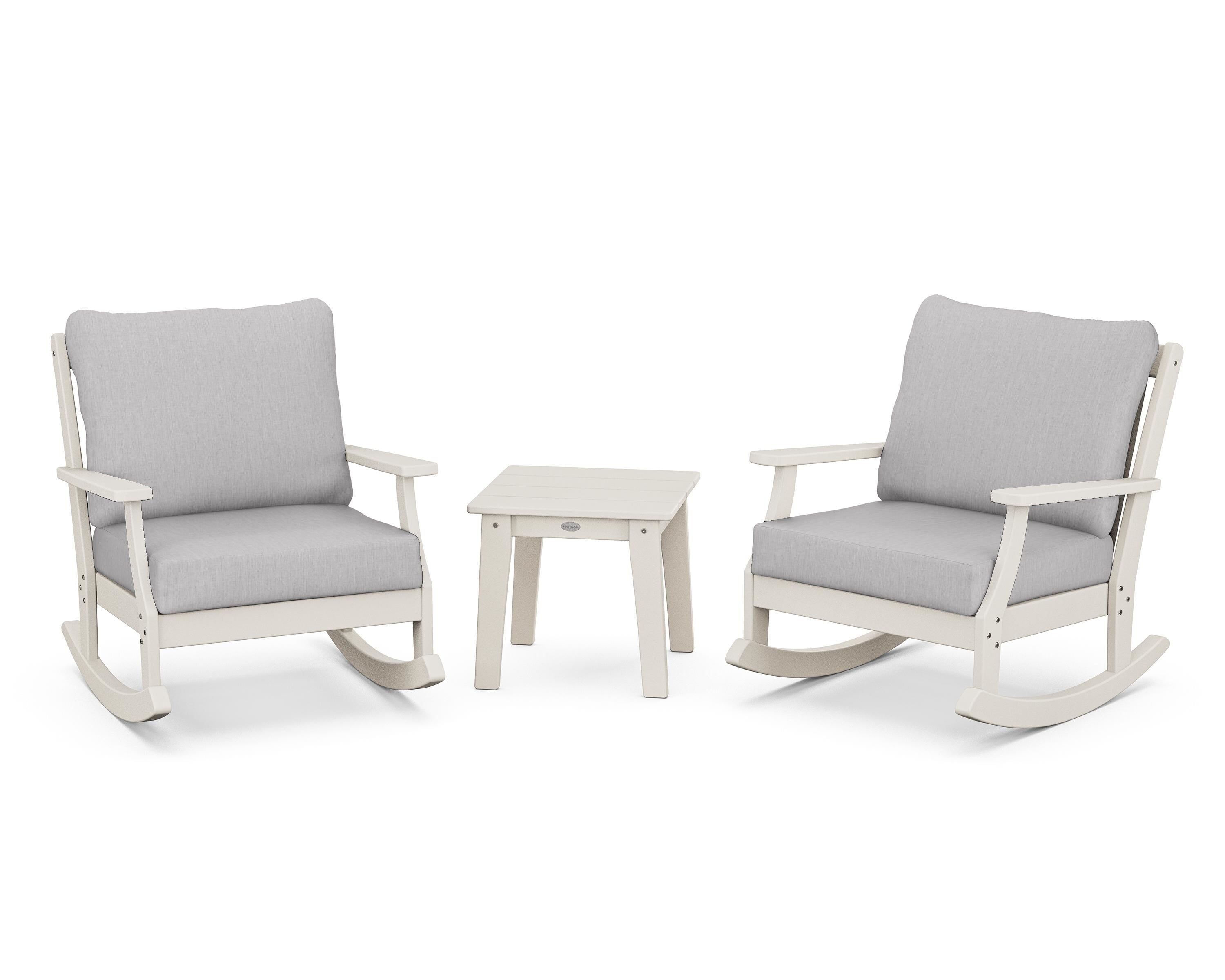 POLYWOOD® Braxton 3-Piece Deep Seating Rocker Set in Sand / Granite