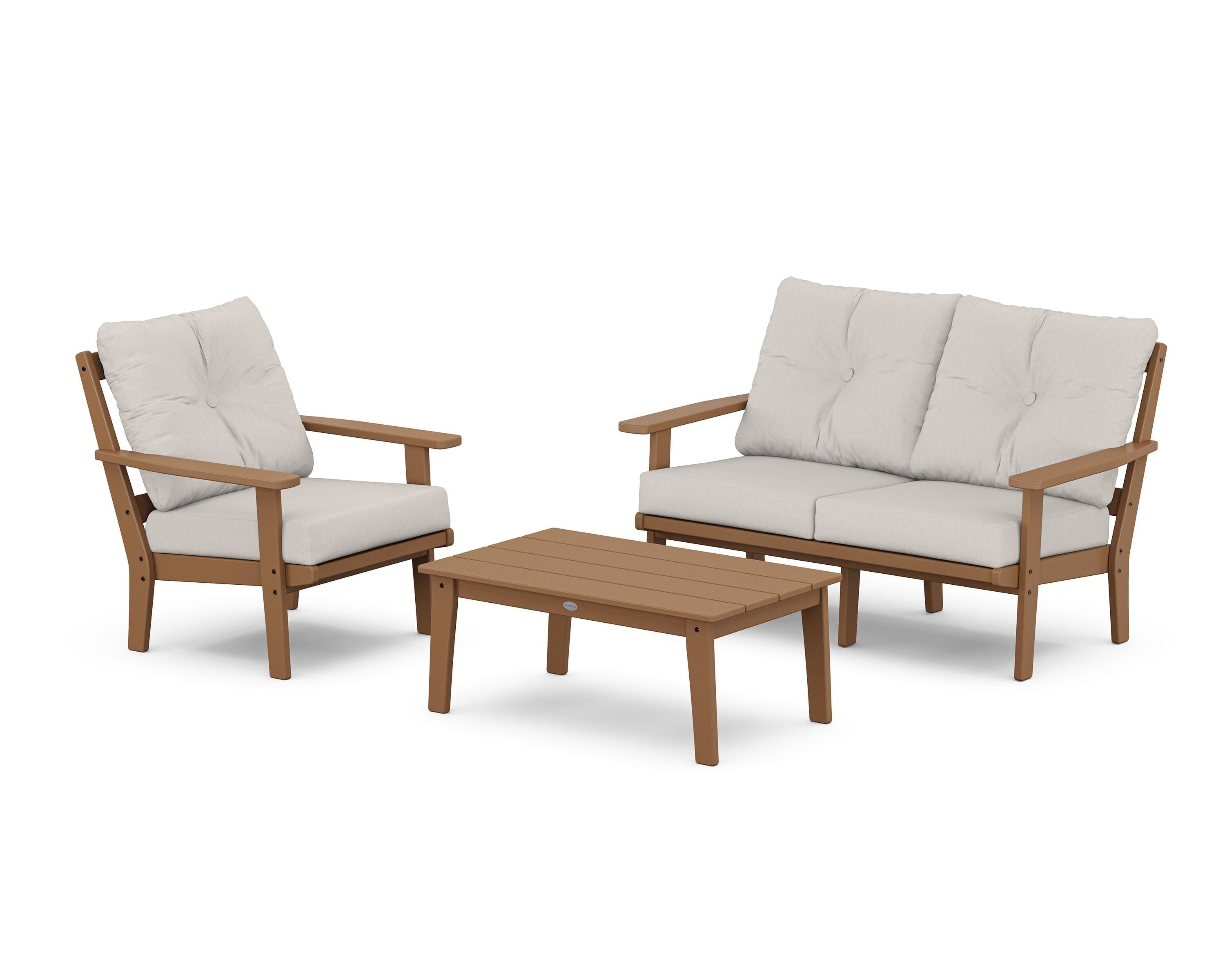 POLYWOOD® Prairie 3-Piece Deep Seating Set with Loveseat in Teak / Cast Ash