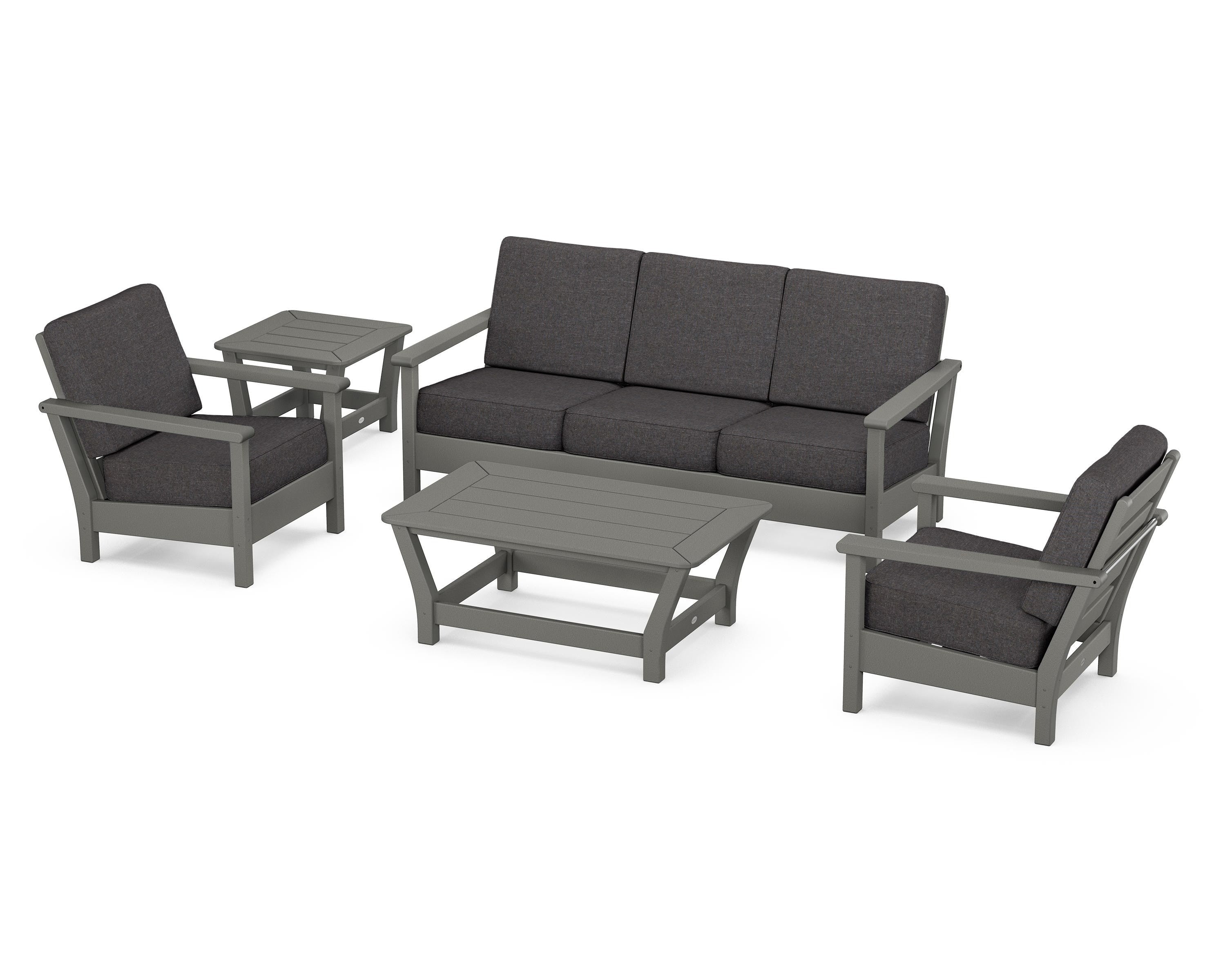 POLYWOOD® Harbour 5-Piece Deep Seating Set in Slate Grey / Ash Charcoal