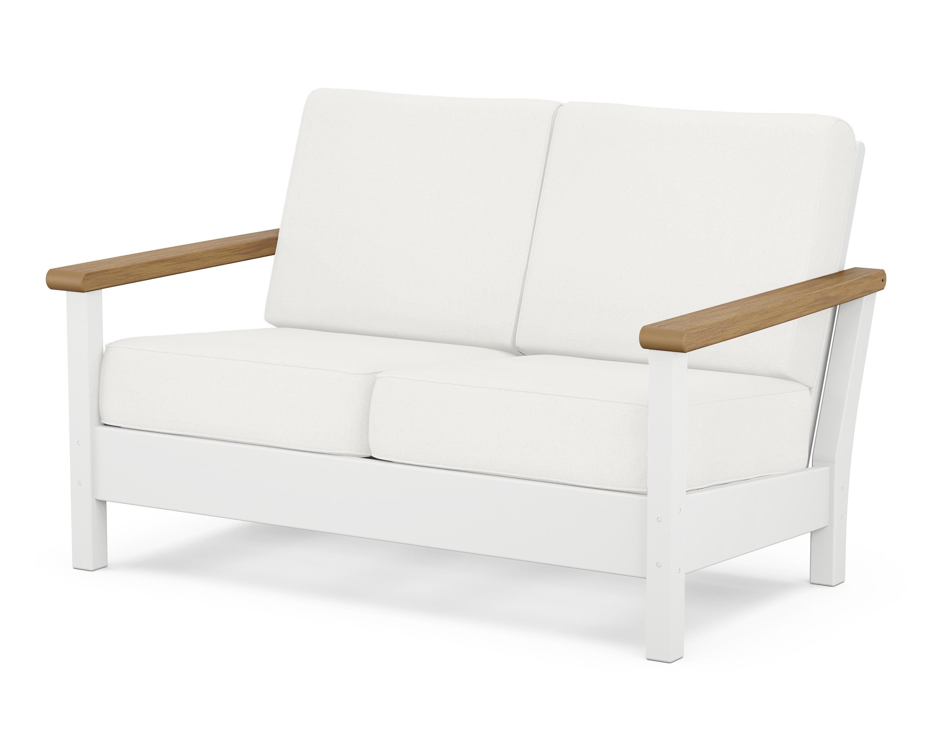 POLYWOOD® Harbour Deep Seating Loveseat in White / Natural / Natural Linen