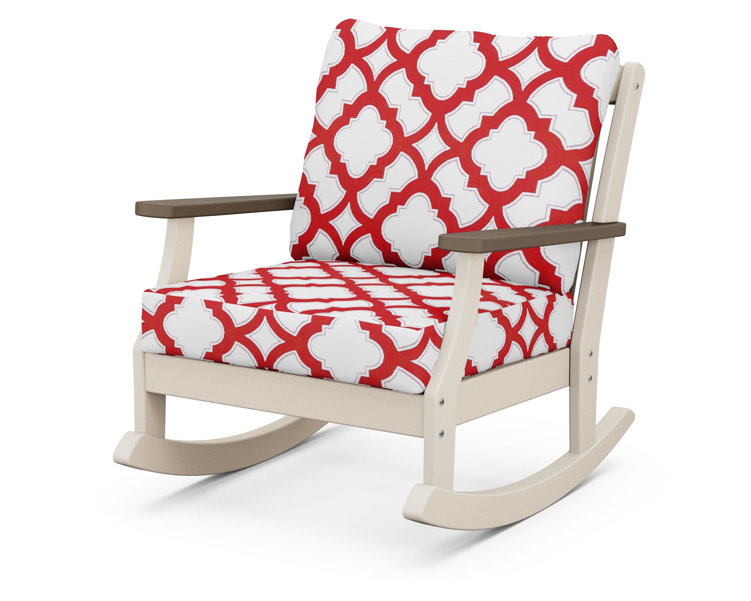 POLYWOOD® Braxton Deep Seating Rocking Chair in Sand / Kona / Trellis Crimson