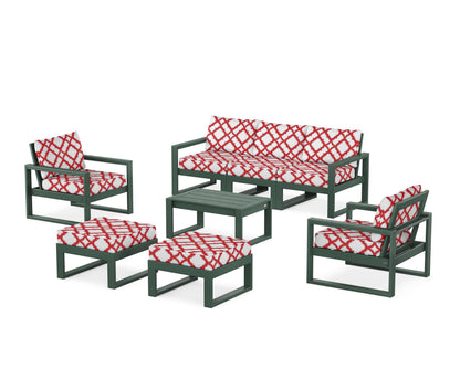 POLYWOOD® EDGE Sectional 8-Piece Lounge Sofa Set in Green / Trellis Crimson